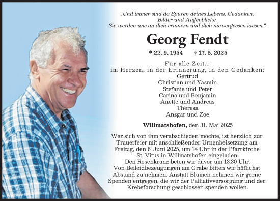 Traueranzeige von Georg Fendt von Augsburger Allgemeine, Mittelschwäbische Nachrichten