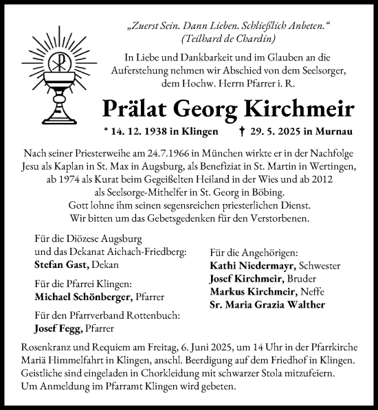 Traueranzeige von Georg Kirchmeir von Augsburger Allgemeine
