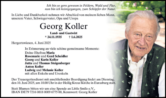 Traueranzeige von Georg Koller von Friedberger Allgemeine
