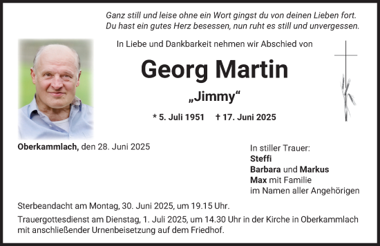 Traueranzeige von Georg Martin von Mindelheimer Zeitung