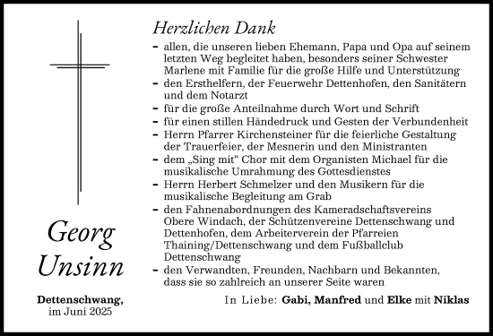 Traueranzeige von Georg Unsinn von Landsberger Tagblatt