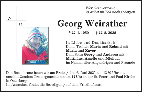 Traueranzeige von Georg Weirather von Illertisser Zeitung