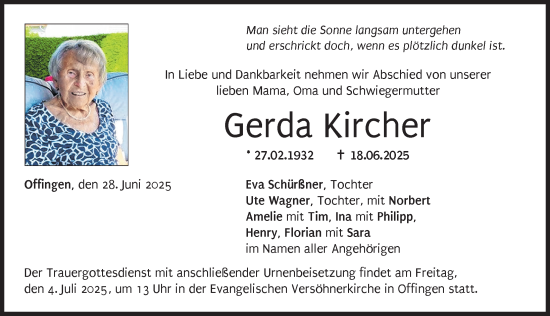 Traueranzeige von Gerda Kircher von Günzburger Zeitung