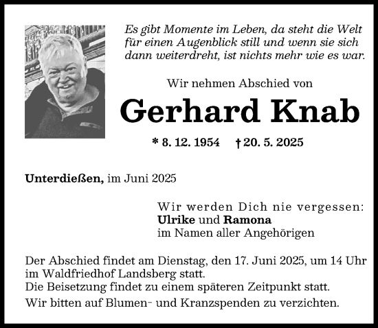 Traueranzeige von Gerhard Knab von Landsberger Tagblatt