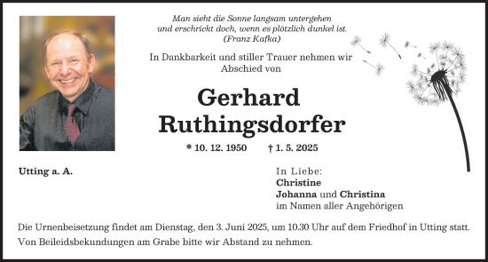 Traueranzeige von Gerhard Ruthingsdorfer von Landsberger Tagblatt