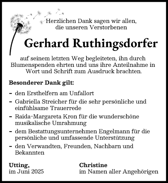 Traueranzeige von Gerhard Ruthingsdorfer von Landsberger Tagblatt