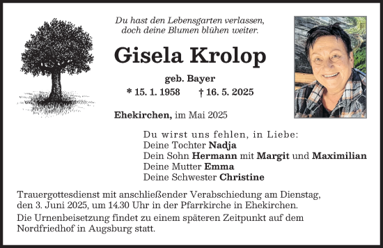 Traueranzeige von Gisela Krolop von Neuburger Rundschau