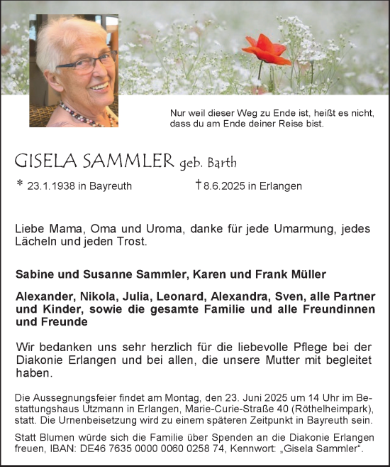 Traueranzeige von Gisela Sammler von Rieser Nachrichten