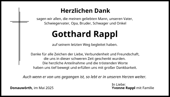 Traueranzeige von Gotthard Rappl von Donauwörther Zeitung