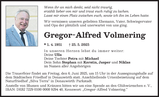 Traueranzeige von Gregor-Alfred Volmering von Donauwörther Zeitung