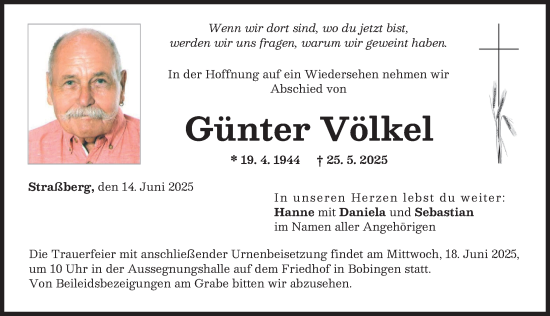 Traueranzeige von Günter Völkel von Schwabmünchner Allgemeine