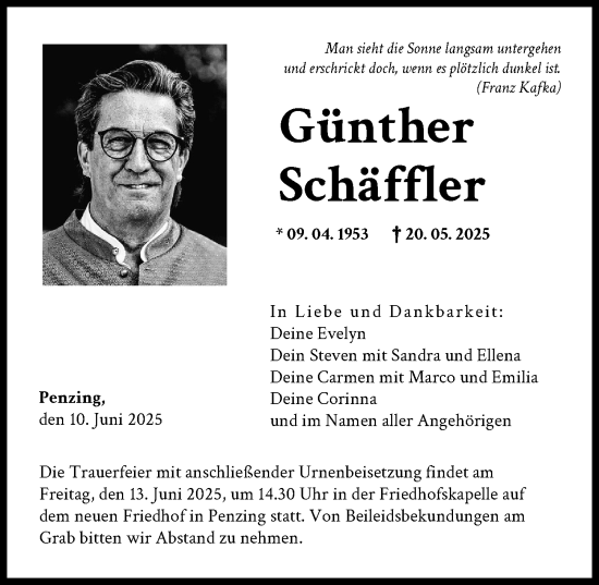 Traueranzeige von Günther Schäffler von Landsberger Tagblatt