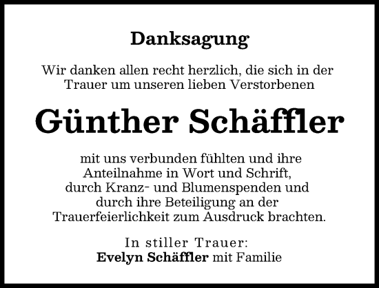 Traueranzeige von Günther Schäffler von Landsberger Tagblatt
