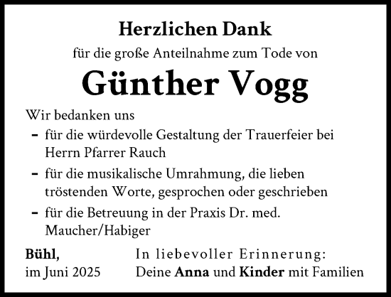 Traueranzeige von Günther Vogg von Günzburger Zeitung