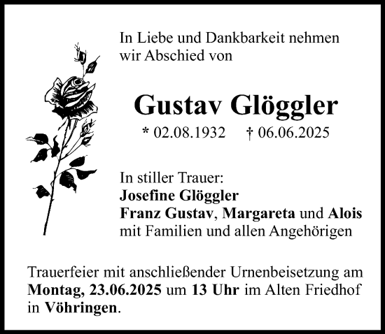 Traueranzeige von Gustav Glöggler von Illertisser Zeitung