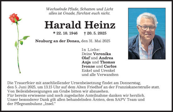 Traueranzeige von Harald Heinz von Neuburger Rundschau