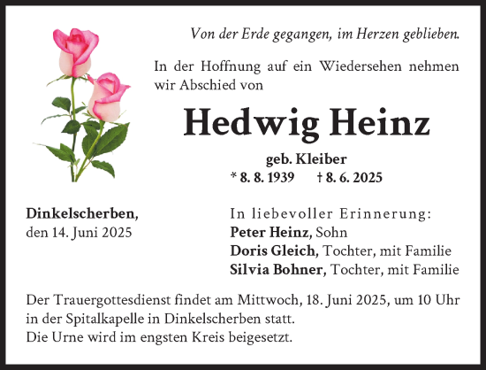 Traueranzeige von Hedwig Heinz von Augsburg-Land
