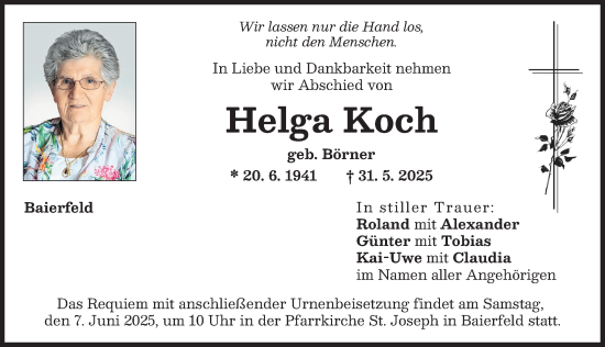 Traueranzeige von Helga Koch von Donauwörther Zeitung