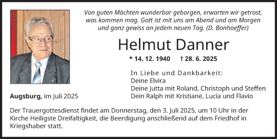 Traueranzeige von Helmut Danner von Augsburger Allgemeine