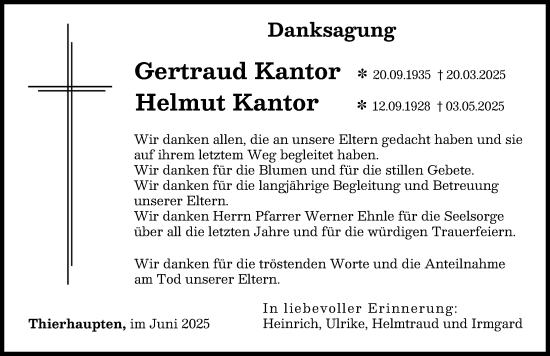 Traueranzeige von Helmut Kantor von Augsburg-Land