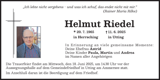 Traueranzeige von Helmut Riedel von Landsberger Tagblatt