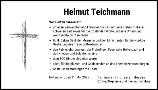 Traueranzeige von Helmut Teichmann von Aichacher Nachrichten