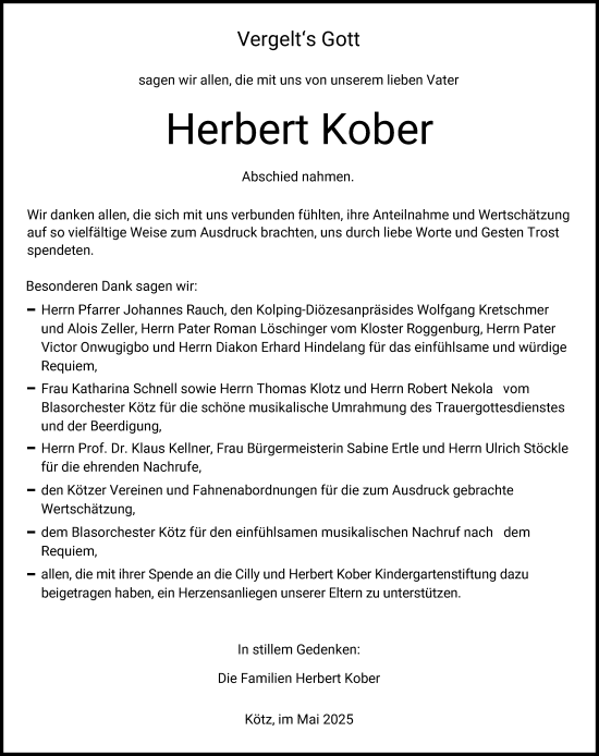 Traueranzeige von Herbert Kober von Günzburger Zeitung