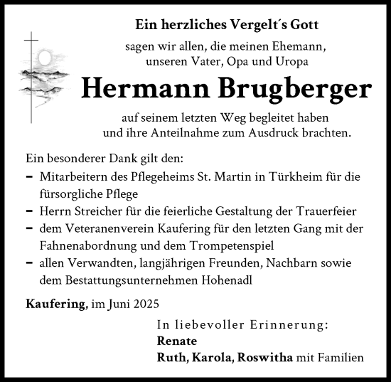 Traueranzeige von Hermann Brugberger von Landsberger Tagblatt