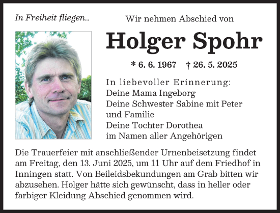 Traueranzeige von Holger Spohr von Augsburger Allgemeine