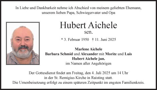 Traueranzeige von Hubert Aichele von Ammersee Kurier