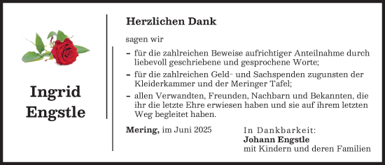 Traueranzeige von Ingrid Engstle von Friedberger Allgemeine