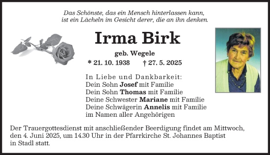 Traueranzeige von Irma Birk von Landsberger Tagblatt
