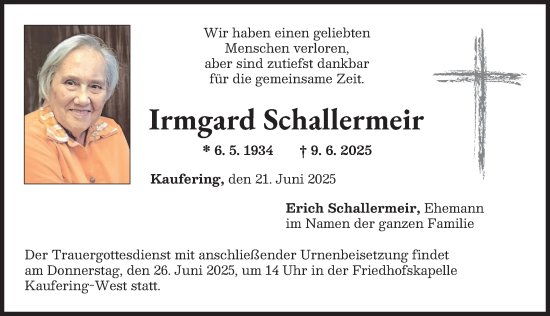Traueranzeige von Irmgard Schallermeir von Landsberger Tagblatt