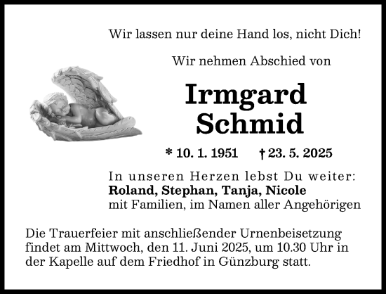 Traueranzeige von Irmgard Schmid von Günzburger Zeitung, Neu-Ulmer Zeitung