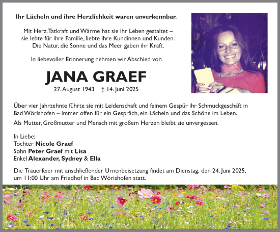 Traueranzeige von Jana Graef von Mindelheimer Zeitung
