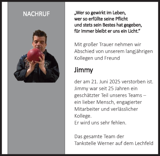 Traueranzeige von Jimmy  von Schwabmünchner Allgemeine