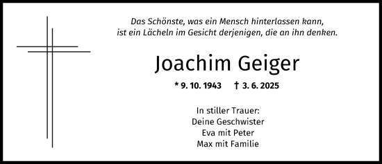 Traueranzeige von Joachim Geiger von Augsburger Allgemeine
