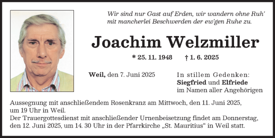 Traueranzeige von Joachim Welzmiller von Landsberger Tagblatt