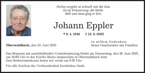 Traueranzeige von Johann Eppler von Günzburger Zeitung