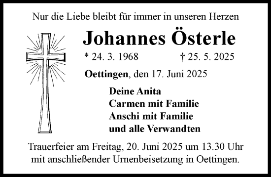 Traueranzeige von Johannes Österle von Rieser Nachrichten