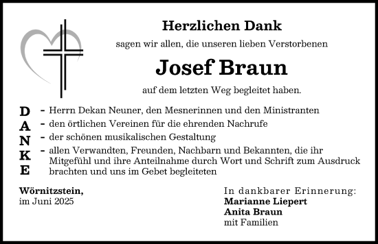 Traueranzeige von Josef Braun von Donauwörther Zeitung