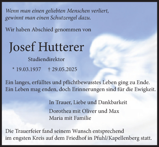 Traueranzeige von Josef Hutterer von Neu-Ulmer Zeitung, Augsburger Allgemeine