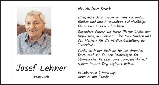 Traueranzeige von Josef Lehner von Augsburg-Land