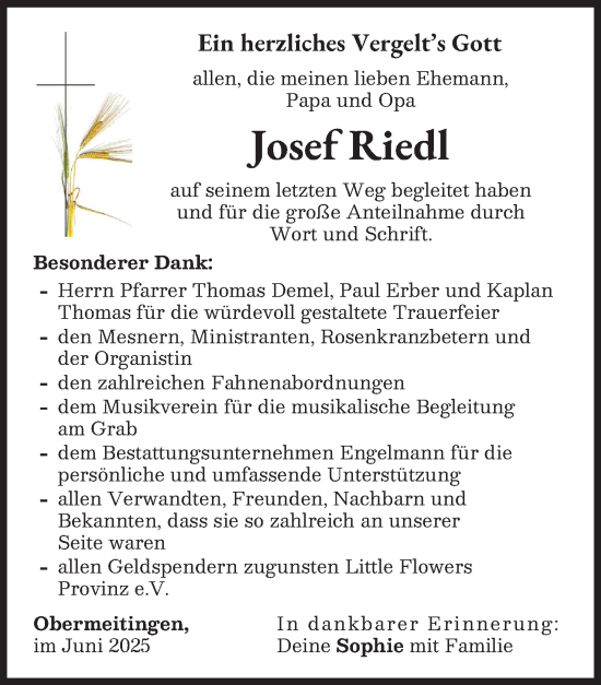 Traueranzeige von Josef Riedl von Landsberger Tagblatt, Schwabmünchner Allgemeine