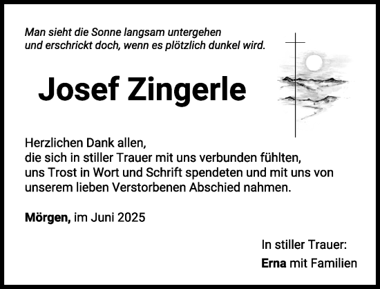 Traueranzeige von Josef Zingerle von Mindelheimer Zeitung