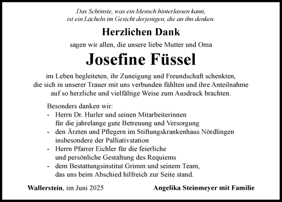 Traueranzeige von Josefine Füssel von Rieser Nachrichten