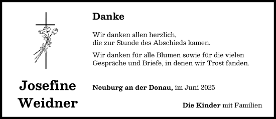 Traueranzeige von Josefine Weidner von Neuburger Rundschau