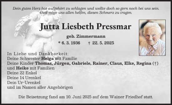 Traueranzeige von Jutta Liesbeth Pressmar von Illertisser Zeitung, Neu-Ulmer Zeitung