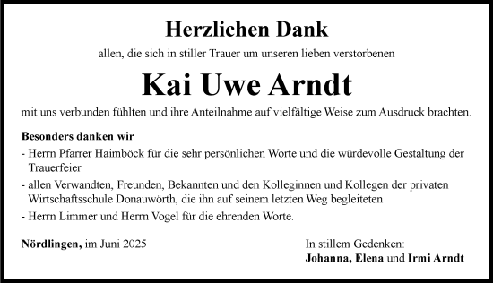 Traueranzeige von Kai Uwe Arndt von Rieser Nachrichten