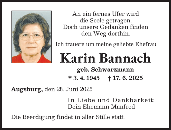 Traueranzeige von Karin Bannach von Augsburger Allgemeine
